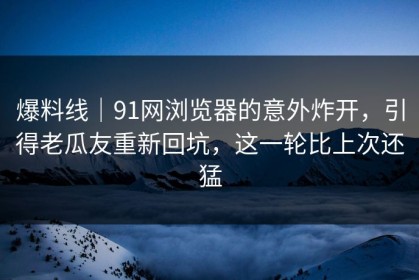 爆料线｜91网浏览器的意外炸开，引得老瓜友重新回坑，这一轮比上次还猛